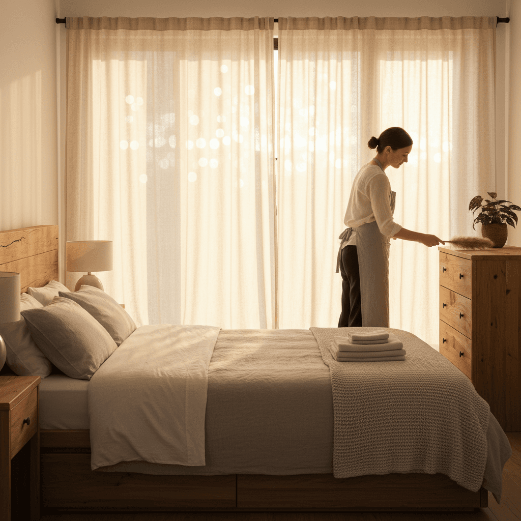 Residential home cleaning service in a bedroom